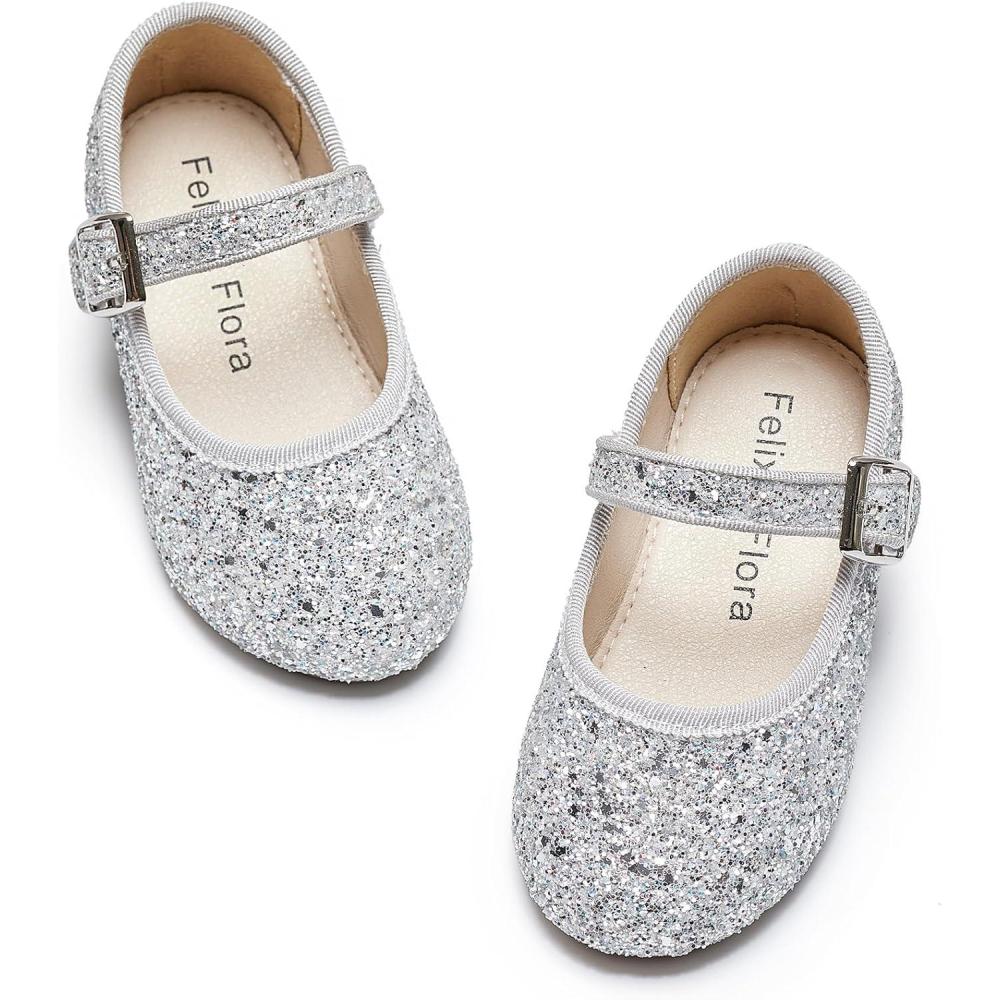 imageFelix ampamp Flora Toddler Flower Girl Dress Shoes  Girl Ballet Flats Party School Shoes WeddingBf20glitter Silver