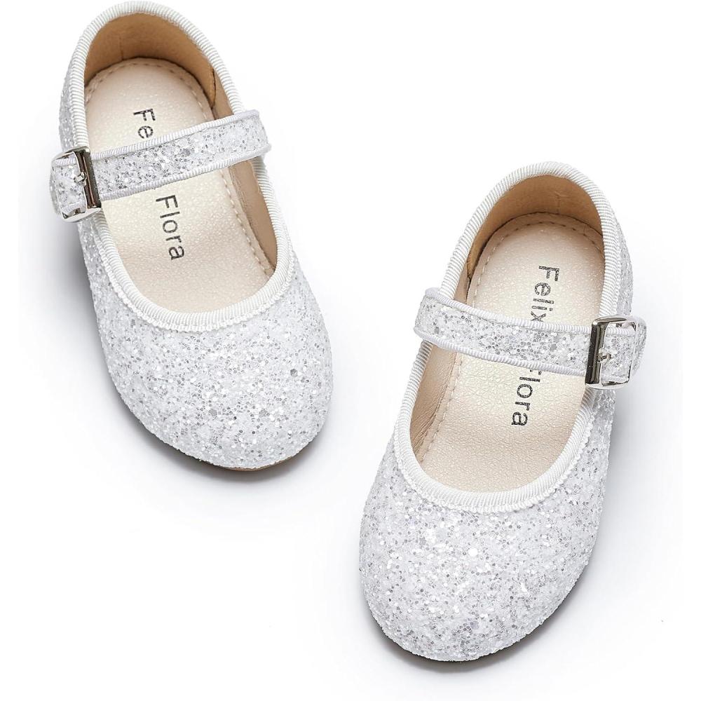 imageFelix ampamp Flora Toddler Flower Girl Dress Shoes  Girl Ballet Flats Party School Shoes WeddingBf20glitter White