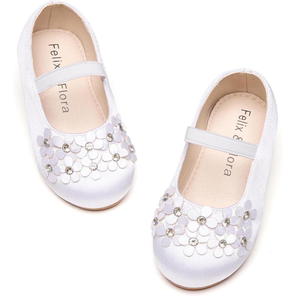 imageFelix ampamp Flora Toddler Girl Dress Shoes  Flower Girl Ballet Flats School Wedding PartyB891white