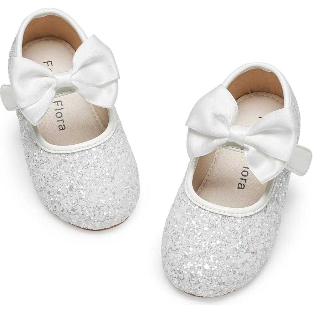 imageFelix ampamp Flora Toddler Girl Dress Shoes  Flower Girl Ballet Flats School Wedding PartyB903glitter White
