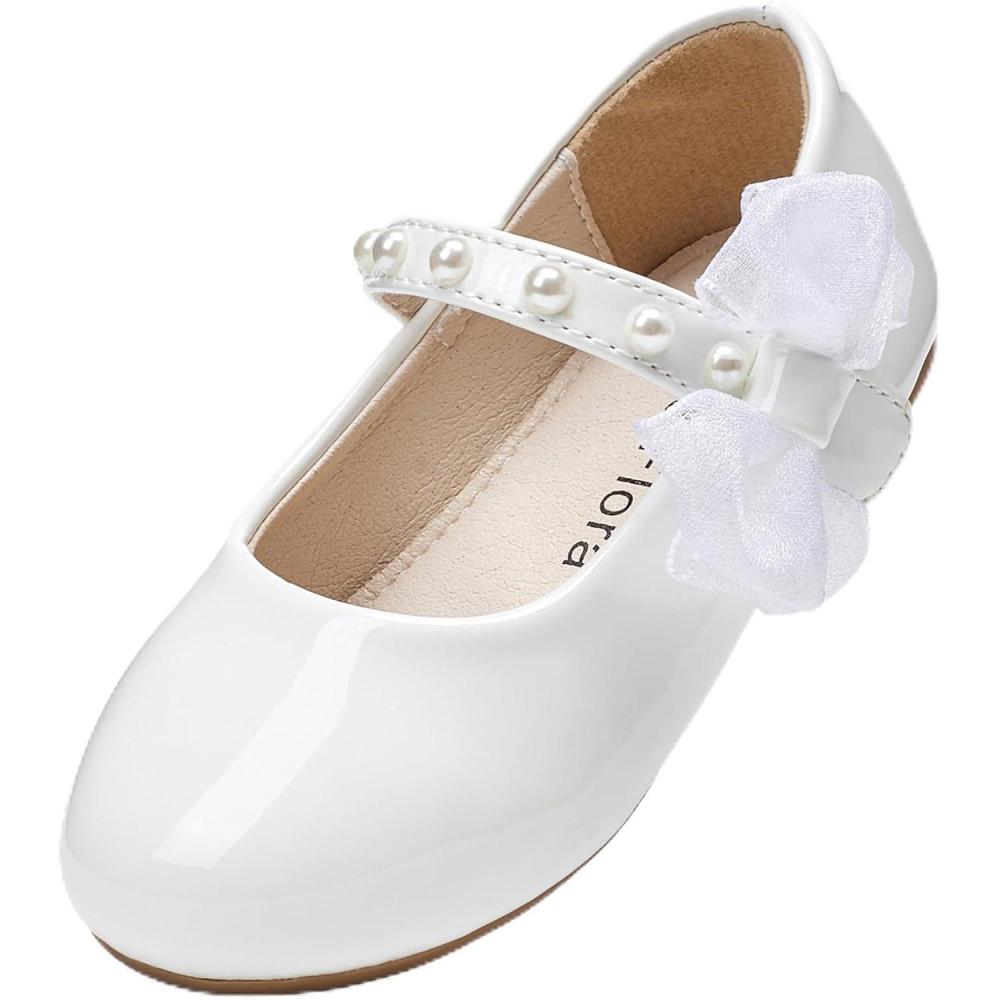 imageFelix ampamp Flora Toddler Girl Dress Shoes  Flower Girl Ballet Flats School Wedding PartyBf13pl White