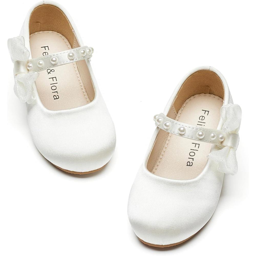 imageFelix ampamp Flora Toddler Girl Dress Shoes  Flower Girl Ballet Flats School Wedding PartyBf14ivory White