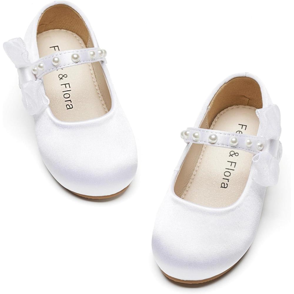 imageFelix ampamp Flora Toddler Girl Dress Shoes  Flower Girl Ballet Flats School Wedding PartyBf14white