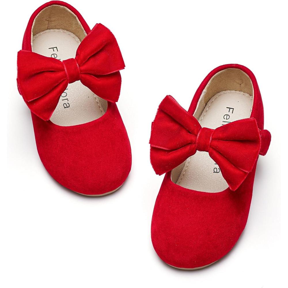 imageFelix ampamp Flora Toddler Girl Dress Shoes  Flower Girl Ballet Flats School Wedding PartySynthetic Suede Red