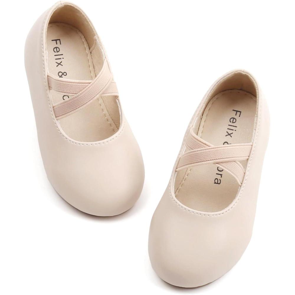 imageFelix ampamp Flora Toddler Girl Dress Shoes  Flower Girl Ballet Mary Jane Flats Party School WeddingB869fl Beige