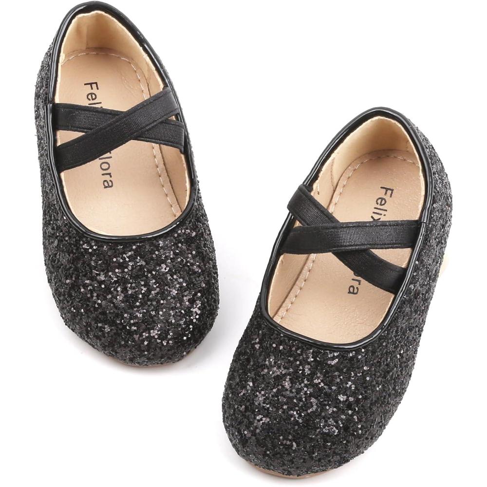 imageFelix ampamp Flora Toddler Girl Dress Shoes  Flower Girl Ballet Mary Jane Flats Party School WeddingB869glitter Black