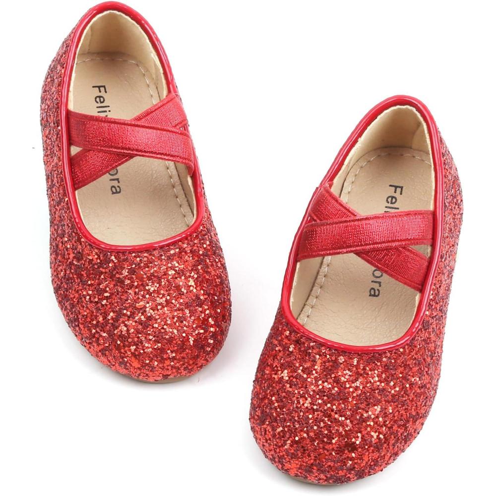 imageFelix ampamp Flora Toddler Girl Dress Shoes  Flower Girl Ballet Mary Jane Flats Party School WeddingB869glitter Red