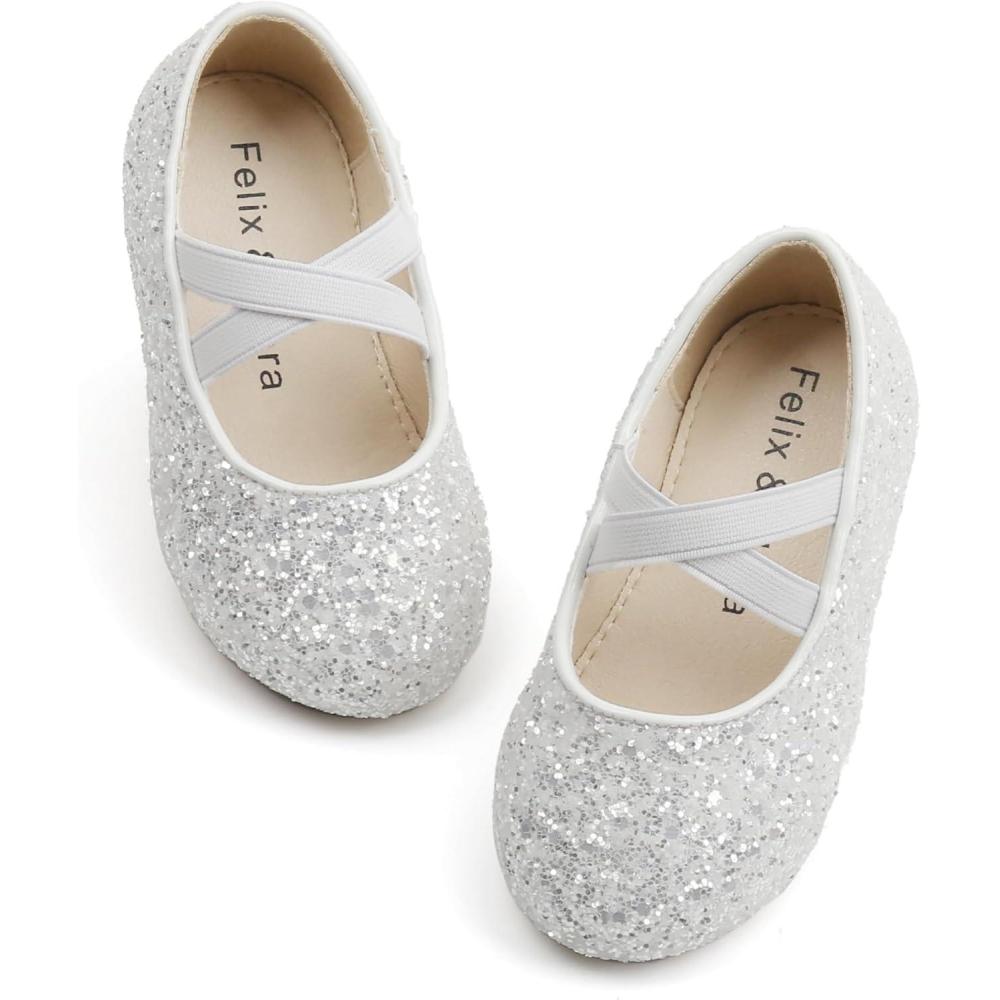 imageFelix ampamp Flora Toddler Girl Dress Shoes  Flower Girl Ballet Mary Jane Flats Party School WeddingB869glitter White