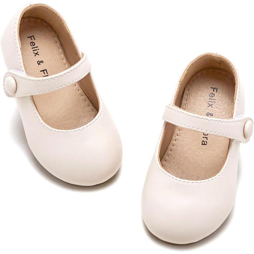 imageFelix ampamp Flora Toddler Girl Dress Shoes  Flower Girl Ballet Mary Jane Flats Party School WeddingB876fl Beige