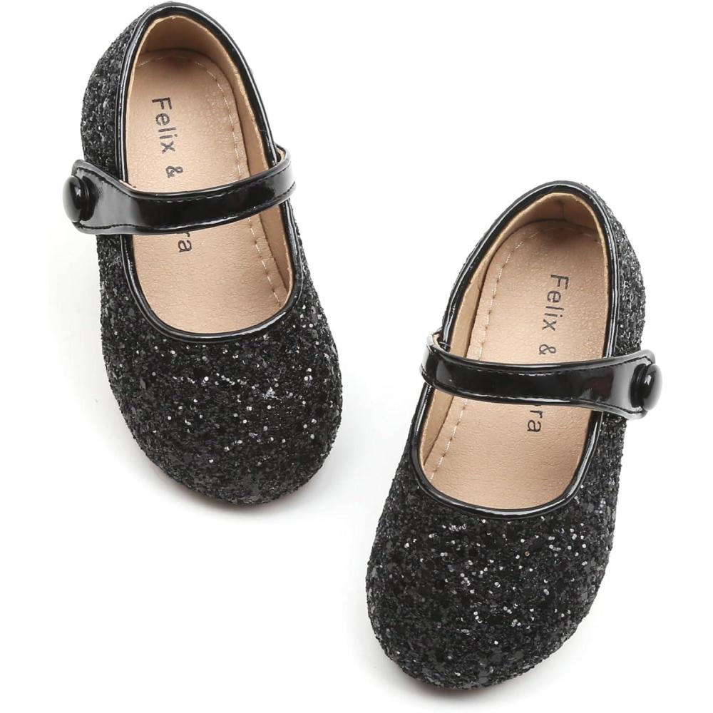 imageFelix ampamp Flora Toddler Girl Dress Shoes  Flower Girl Ballet Mary Jane Flats Party School WeddingB876glitter Black