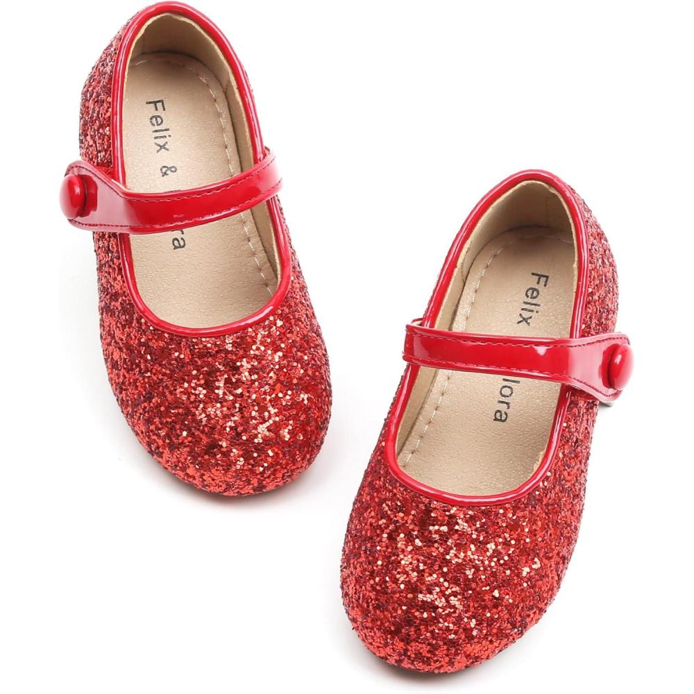 imageFelix ampamp Flora Toddler Girl Dress Shoes  Flower Girl Ballet Mary Jane Flats Party School WeddingB876glitter Red
