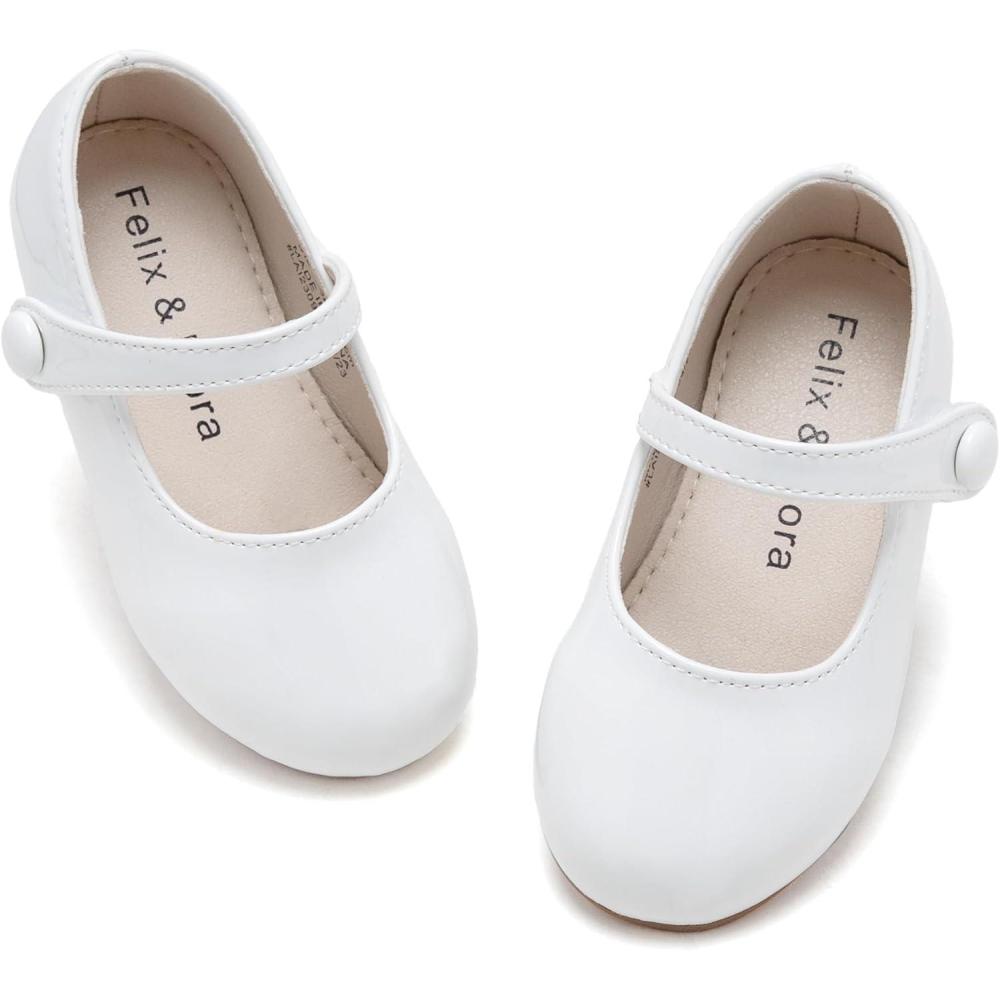 imageFelix ampamp Flora Toddler Girl Dress Shoes  Flower Girl Ballet Mary Jane Flats Party School WeddingB876pl White