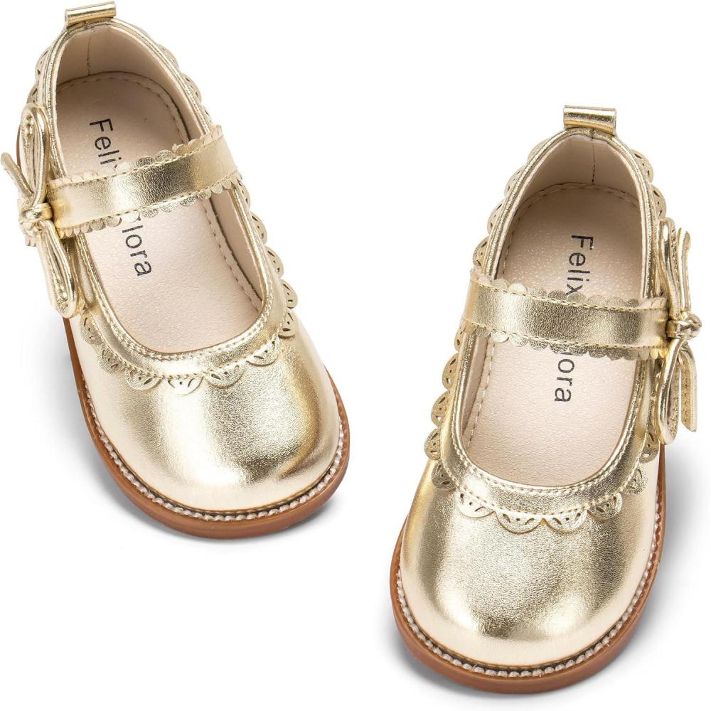 imageFelix ampamp Flora Toddler Girl Mary Jane Dress Shoes  School Oxford Flats for Girl Party ShoesB429gold