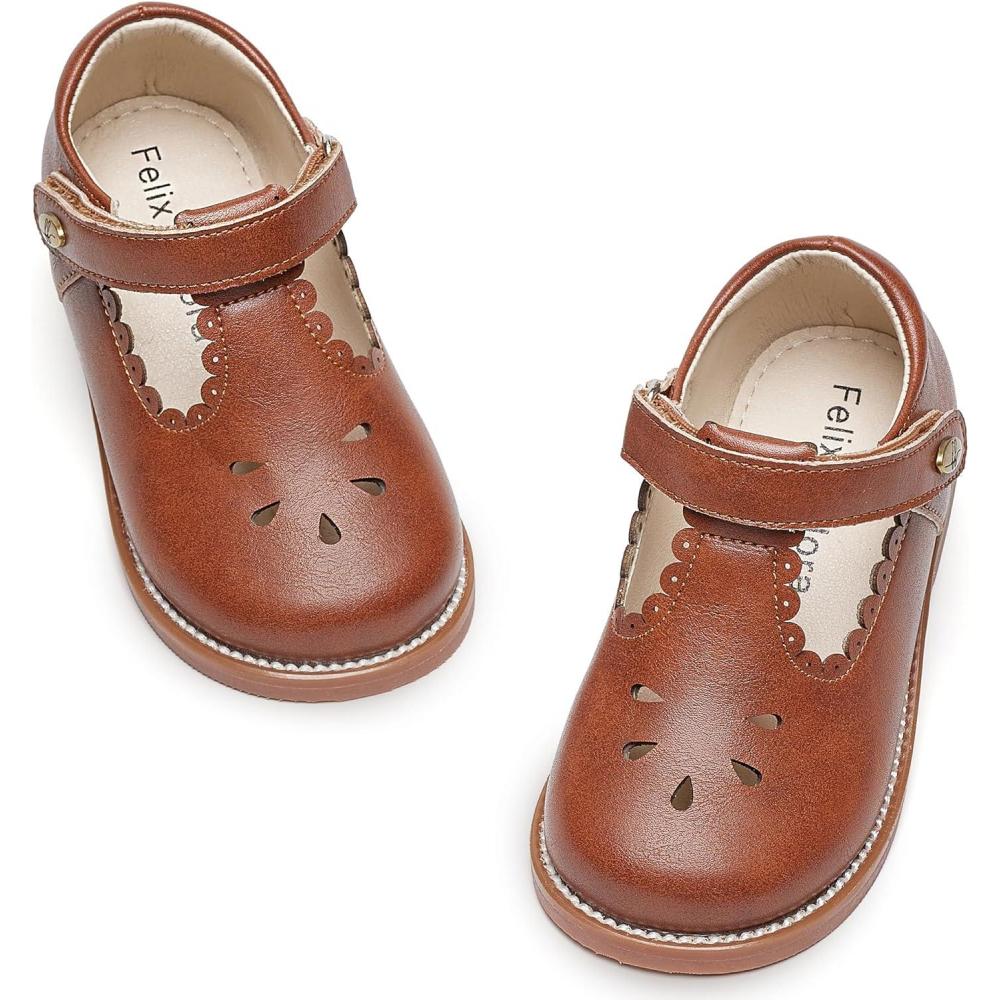 imageFelix ampamp Flora Toddler Girl Oxford Dress Shoes  Mary Jane Flats for Little Girl Party School ShoesB426brown