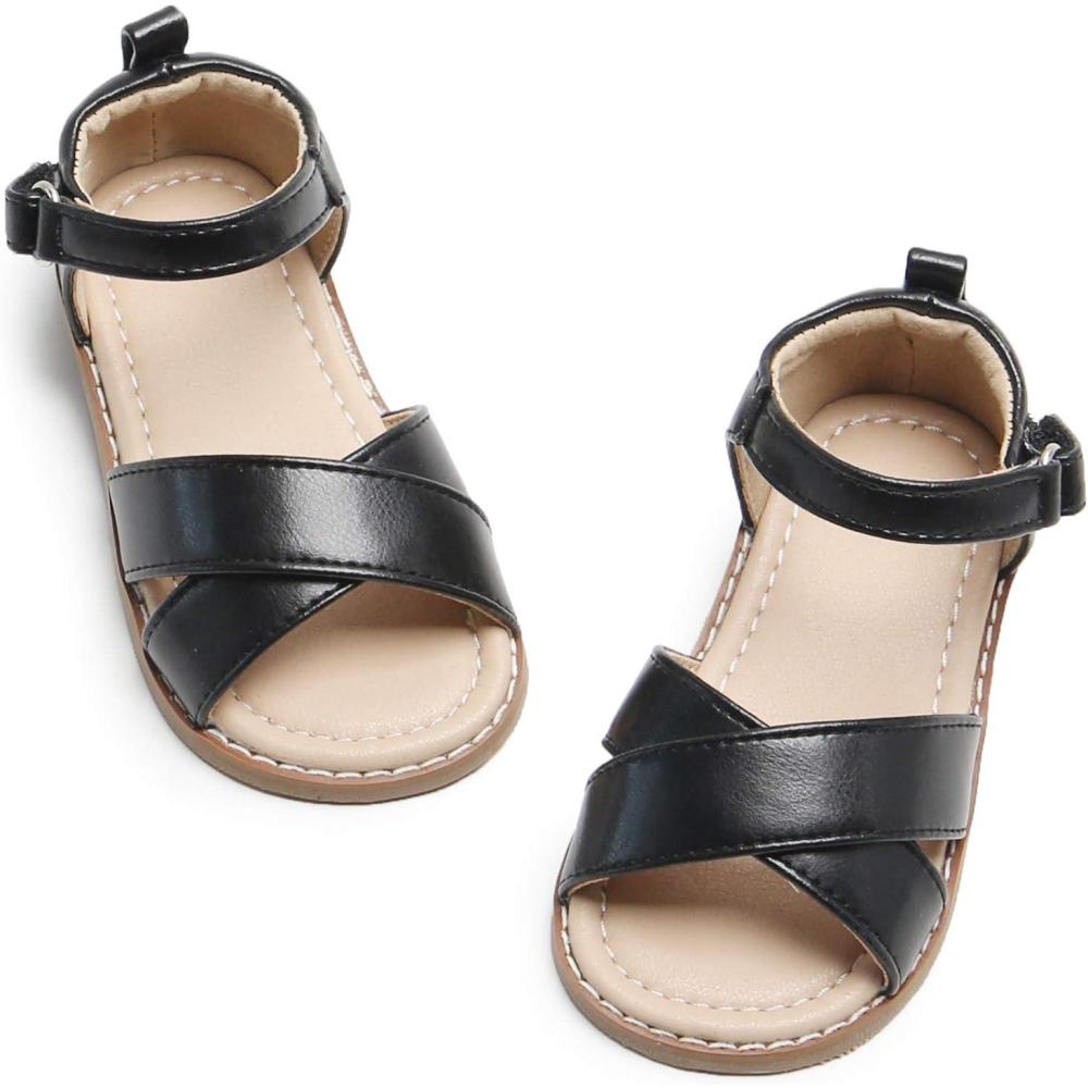 imageFelix ampamp Flora Toddler Girl Sandals  Flower Girl Dress Shoes Open Toe Little Kid Summer FlatsBc205 Black