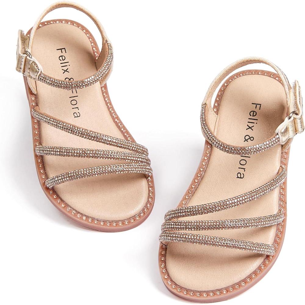 imageFelix ampamp Flora Toddler Girl Sandals  Flower Girl Dress Shoes Open Toe Little Kid Summer FlatsBc276rose Gold