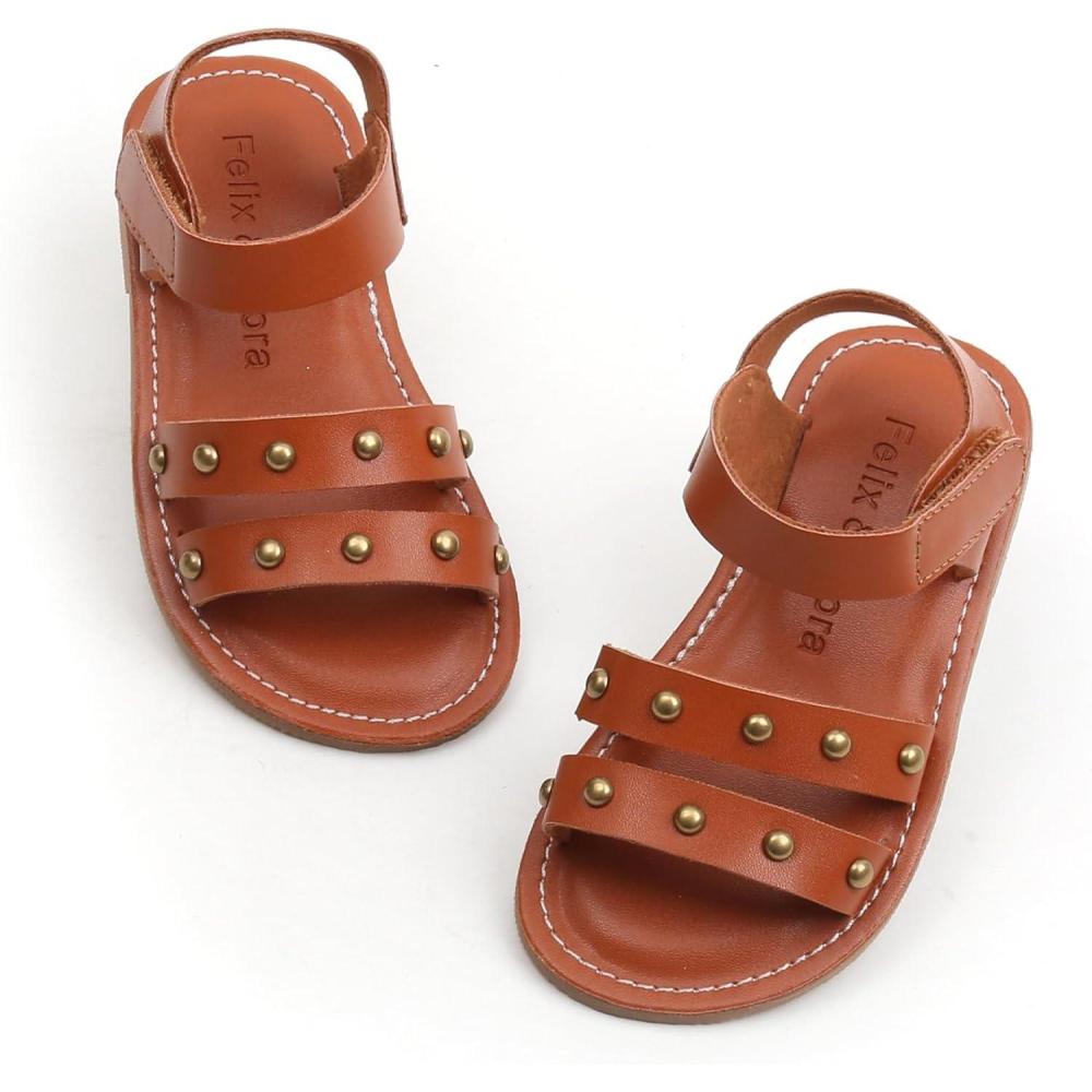 imageFelix ampamp Flora Toddler Girl Sandals  Flower Girl Dress Shoes Open Toe Little Kid Summer FlatsBc285brown