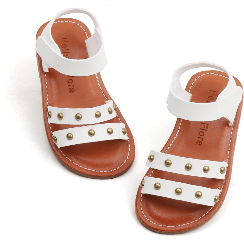 imageFelix ampamp Flora Toddler Girl Sandals  Flower Girl Dress Shoes Open Toe Little Kid Summer FlatsBc285white