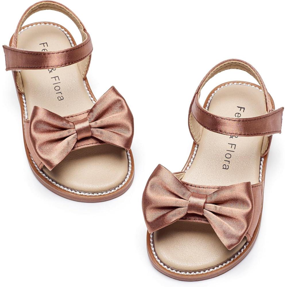 imageFelix ampamp Flora Toddler Girl Sandals  Flower Girl Dress Shoes Open Toe Little Kid Summer FlatsBc291brown