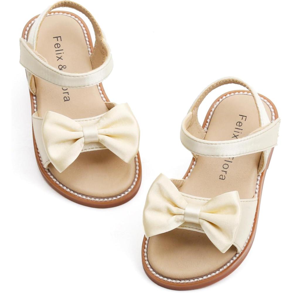 imageFelix ampamp Flora Toddler Girl Sandals  Flower Girl Dress Shoes Open Toe Little Kid Summer FlatsBc291champagne Gold