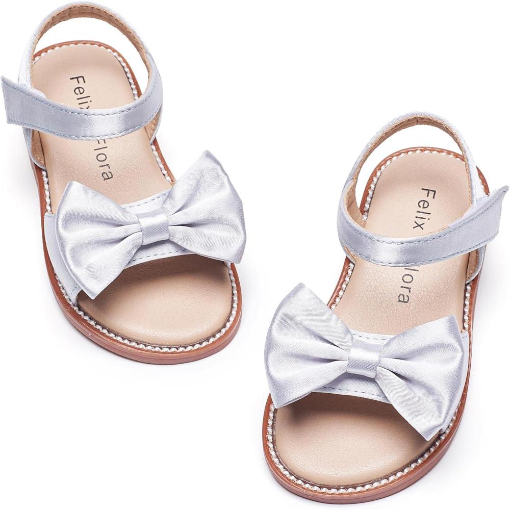 imageFelix ampamp Flora Toddler Girl Sandals  Flower Girl Dress Shoes Open Toe Little Kid Summer FlatsBc291grey