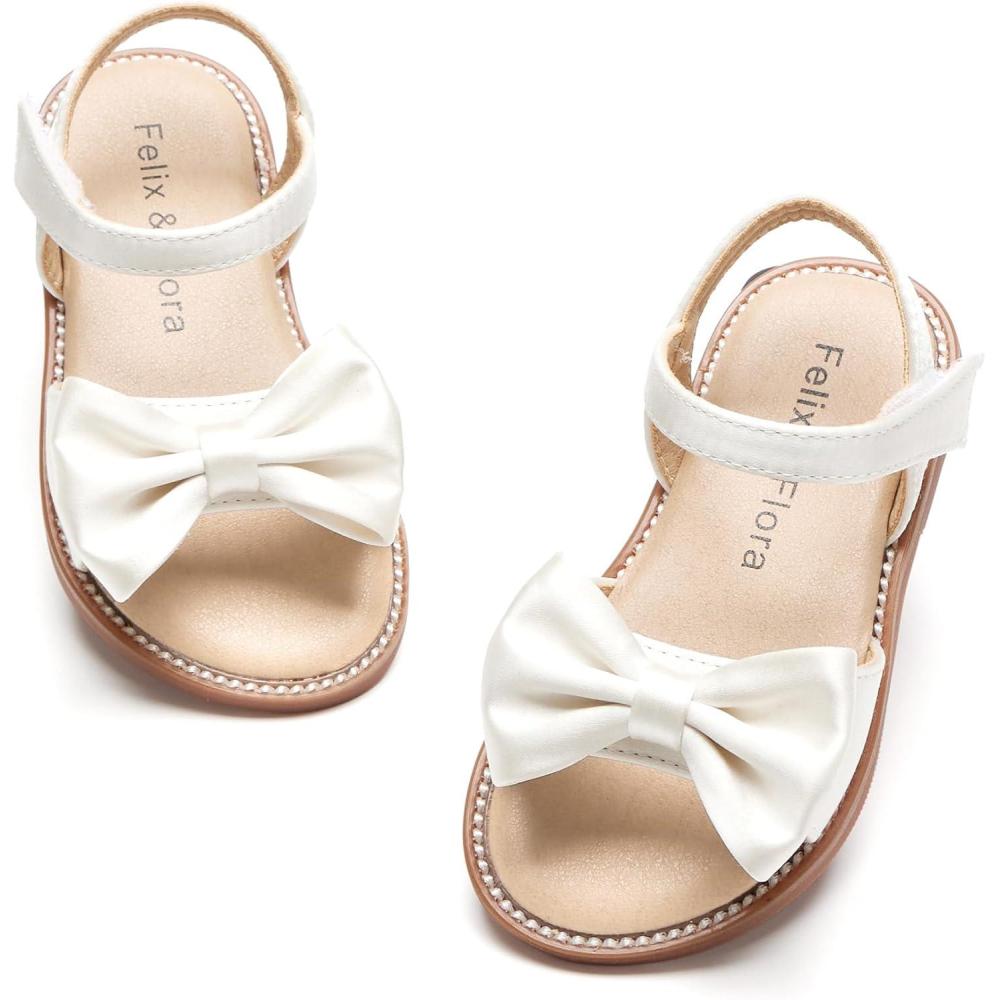 imageFelix ampamp Flora Toddler Girl Sandals  Flower Girl Dress Shoes Open Toe Little Kid Summer FlatsBc291ivory White