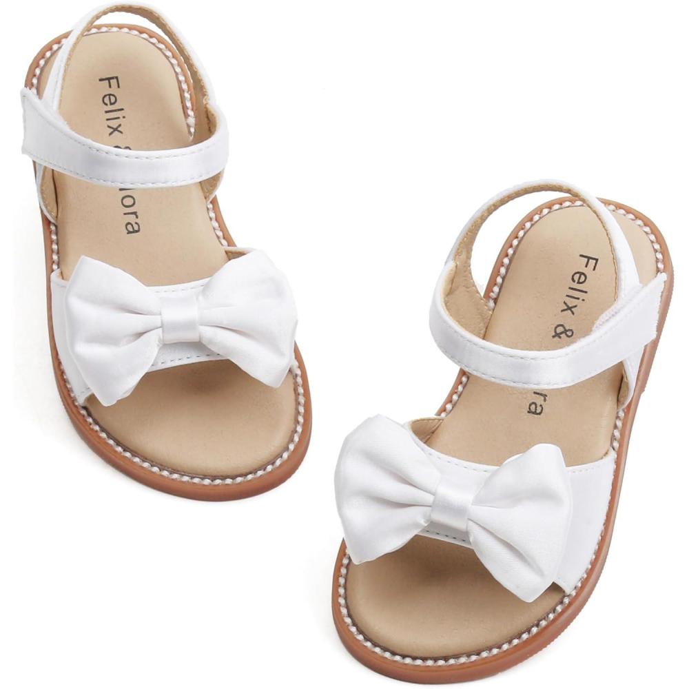 imageFelix ampamp Flora Toddler Girl Sandals  Flower Girl Dress Shoes Open Toe Little Kid Summer FlatsBc291white