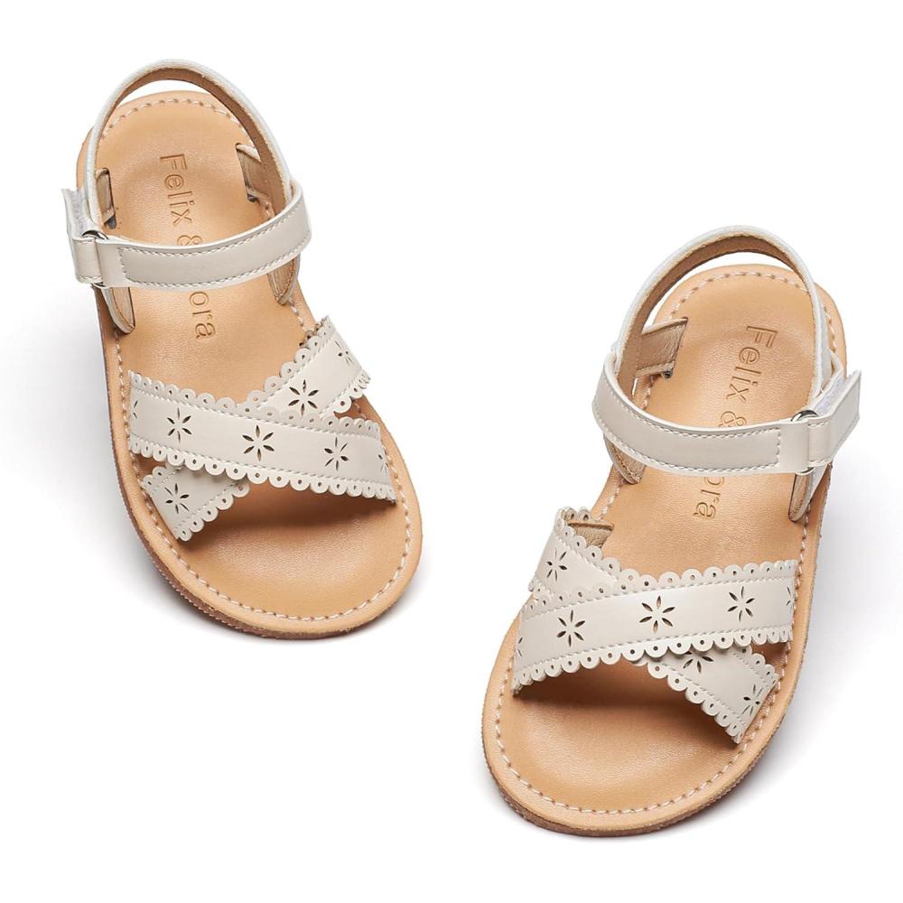 imageFelix ampamp Flora Toddler Girl Sandals  Flower Girl Dress Shoes Open Toe Little Kid Summer FlatsBc309beige