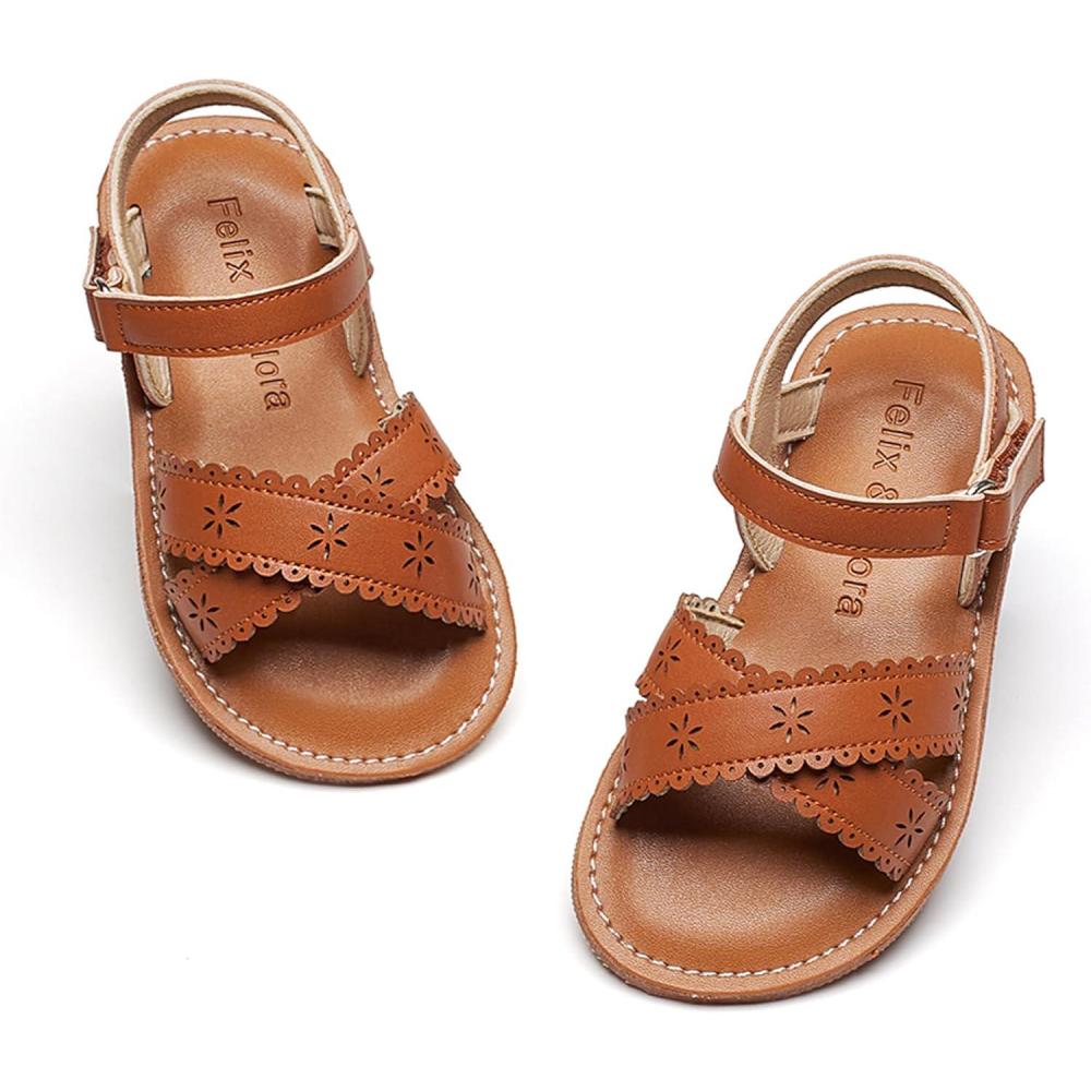 imageFelix ampamp Flora Toddler Girl Sandals  Flower Girl Dress Shoes Open Toe Little Kid Summer FlatsBc309brown