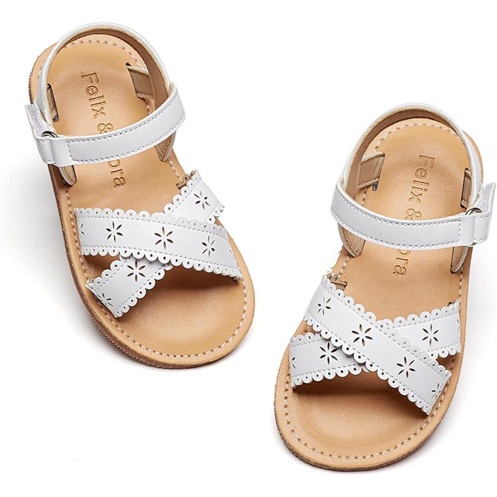 imageFelix ampamp Flora Toddler Girl Sandals  Flower Girl Dress Shoes Open Toe Little Kid Summer FlatsBc309white