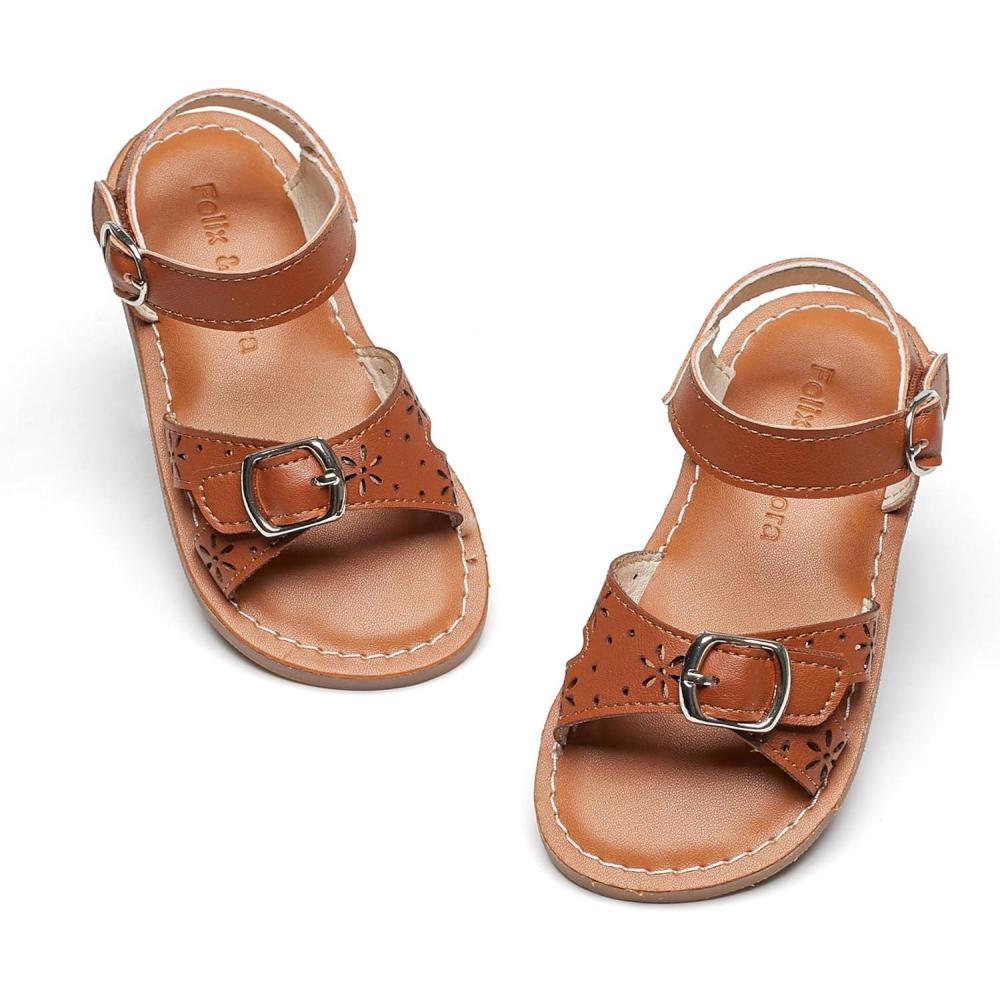 imageFelix ampamp Flora Toddler Girl Sandals  Flower Girl Dress Shoes Open Toe Little Kid Summer FlatsBc316brown