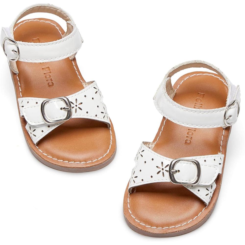 imageFelix ampamp Flora Toddler Girl Sandals  Flower Girl Dress Shoes Open Toe Little Kid Summer FlatsBc316pl White