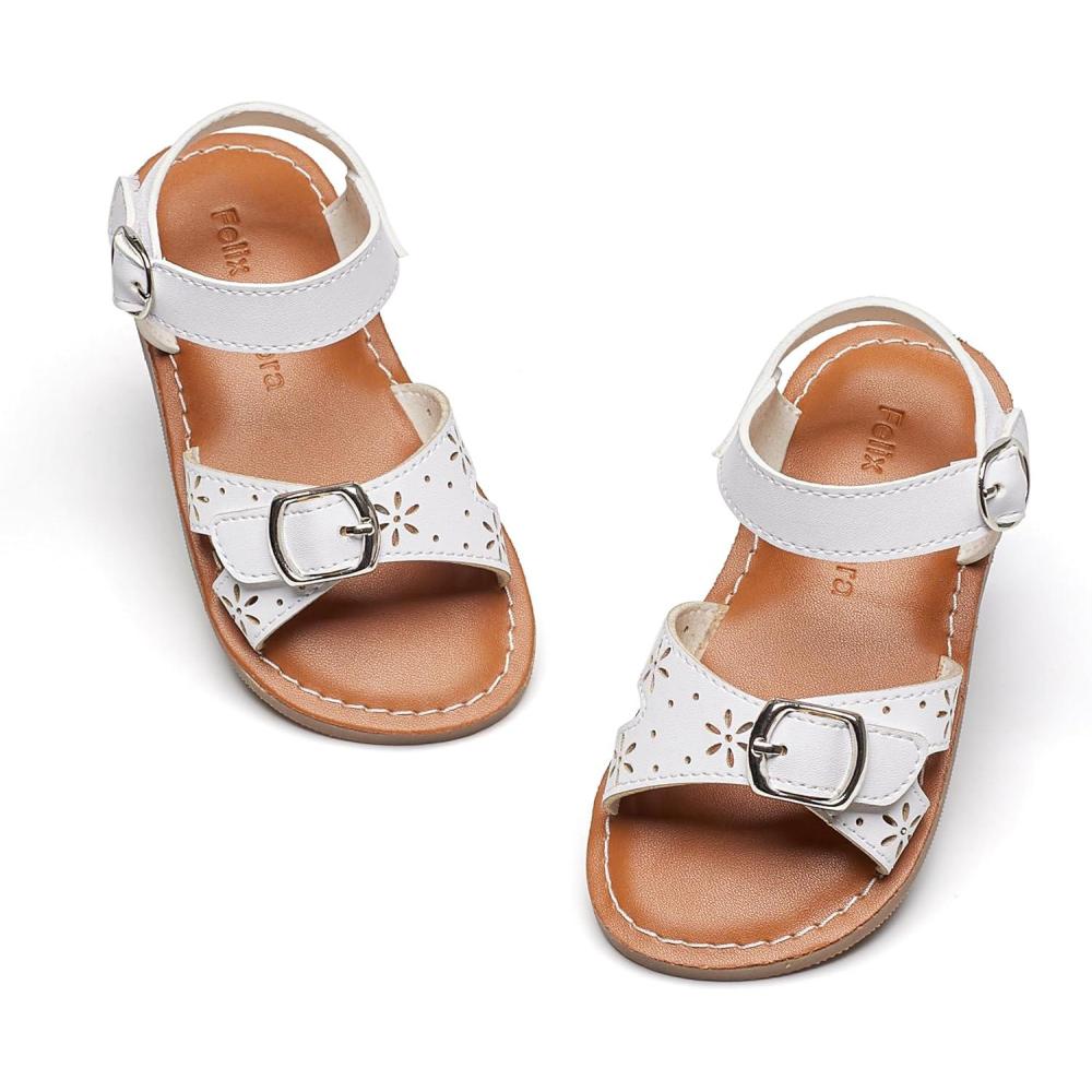 imageFelix ampamp Flora Toddler Girl Sandals  Flower Girl Dress Shoes Open Toe Little Kid Summer FlatsBc316white