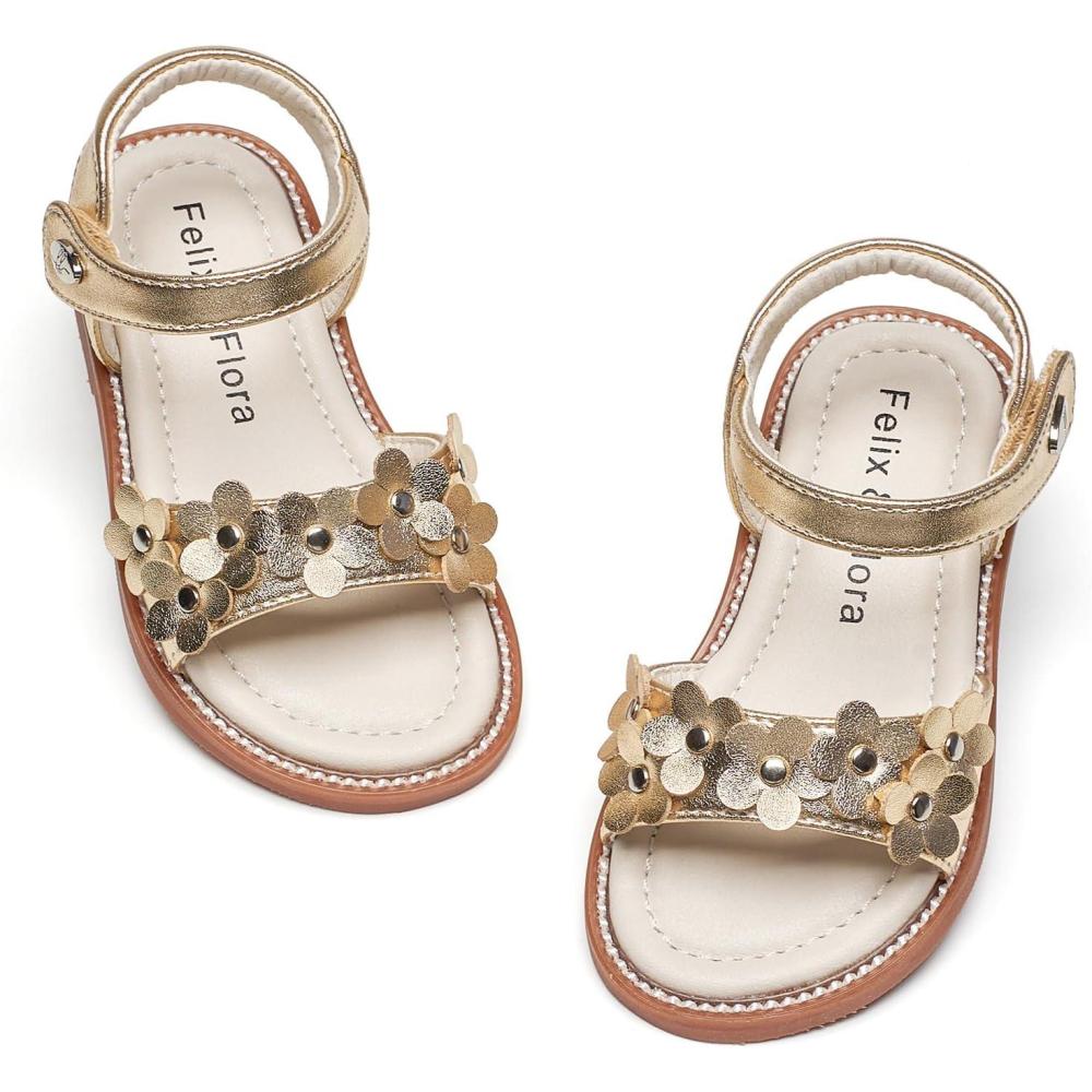 imageFelix ampamp Flora Toddler Girl Sandals  Flower Girl Dress Shoes Open Toe Little Kid Summer FlatsBc317gold