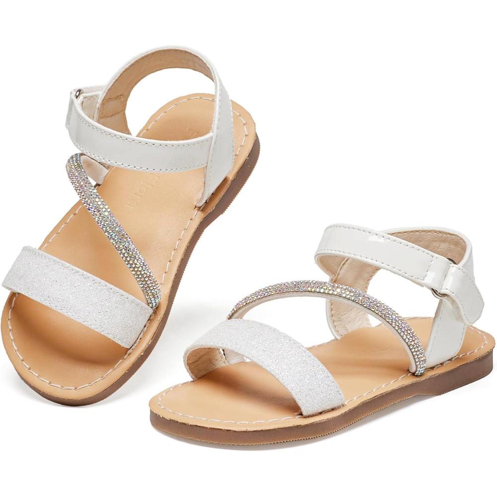 imageFelix ampamp Flora Toddler Girl Sandals  Flower Girl Dress Shoes Open Toe Little Kid Summer FlatsBc318glitter White