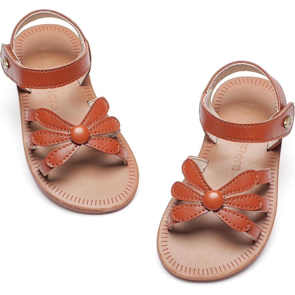 imageFelix ampamp Flora Toddler Girl Sandals  Flower Girl Dress Shoes Open Toe Little Kid Summer FlatsBc325brown