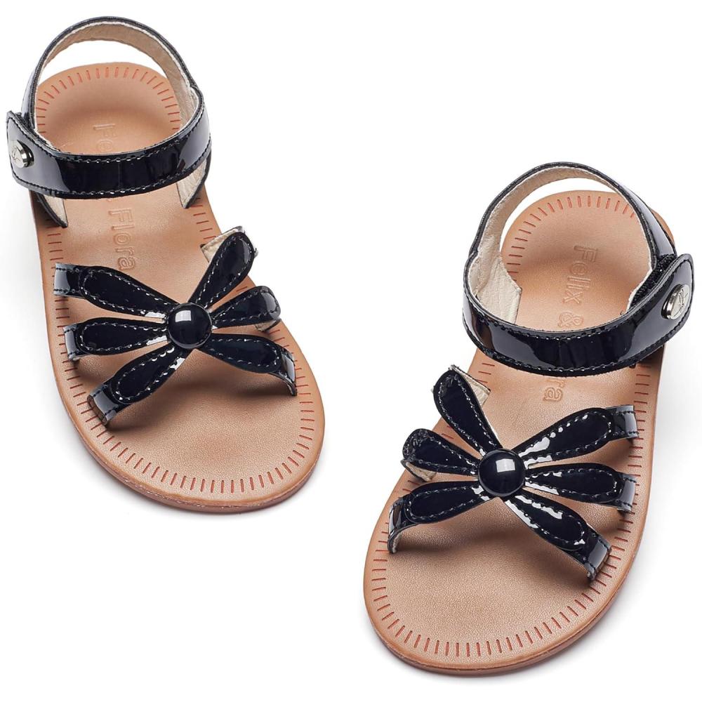 imageFelix ampamp Flora Toddler Girl Sandals  Flower Girl Dress Shoes Open Toe Little Kid Summer FlatsBc325pl Black
