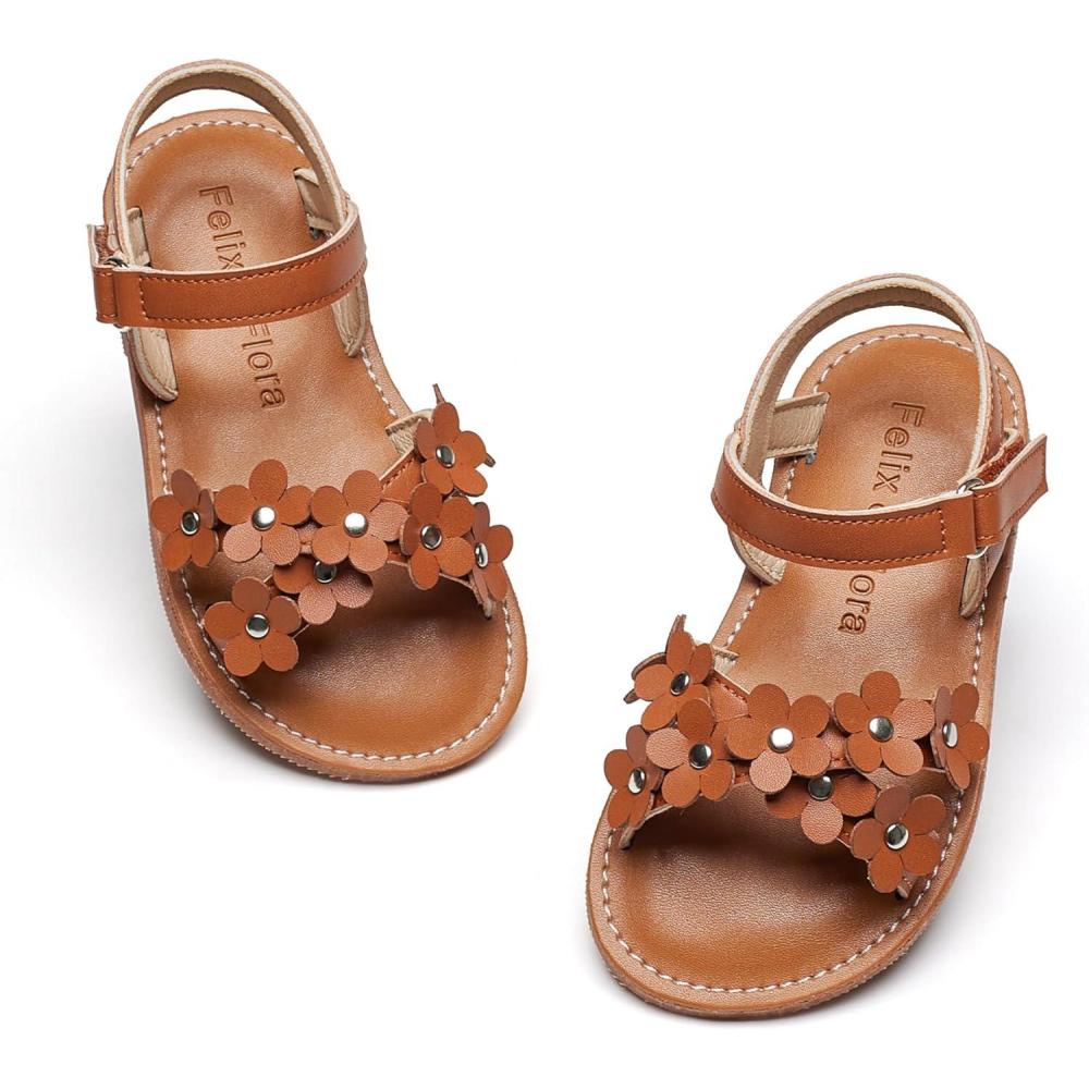 imageFelix ampamp Flora Toddler Girl Sandals Flower Girl Dress Shoes Open Toe Little Kid Summer FlatsBc308brown