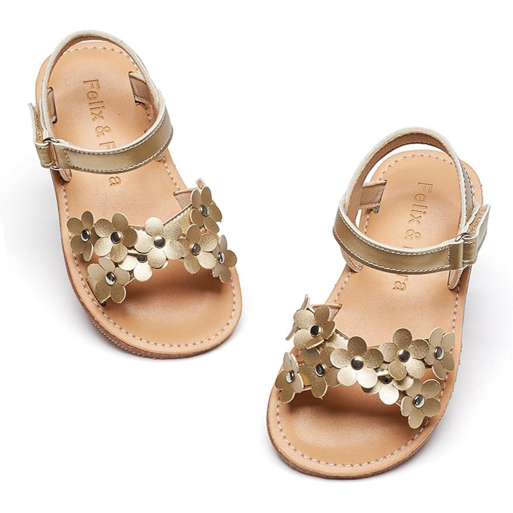 imageFelix ampamp Flora Toddler Girl Sandals Flower Girl Dress Shoes Open Toe Little Kid Summer FlatsBc308gold