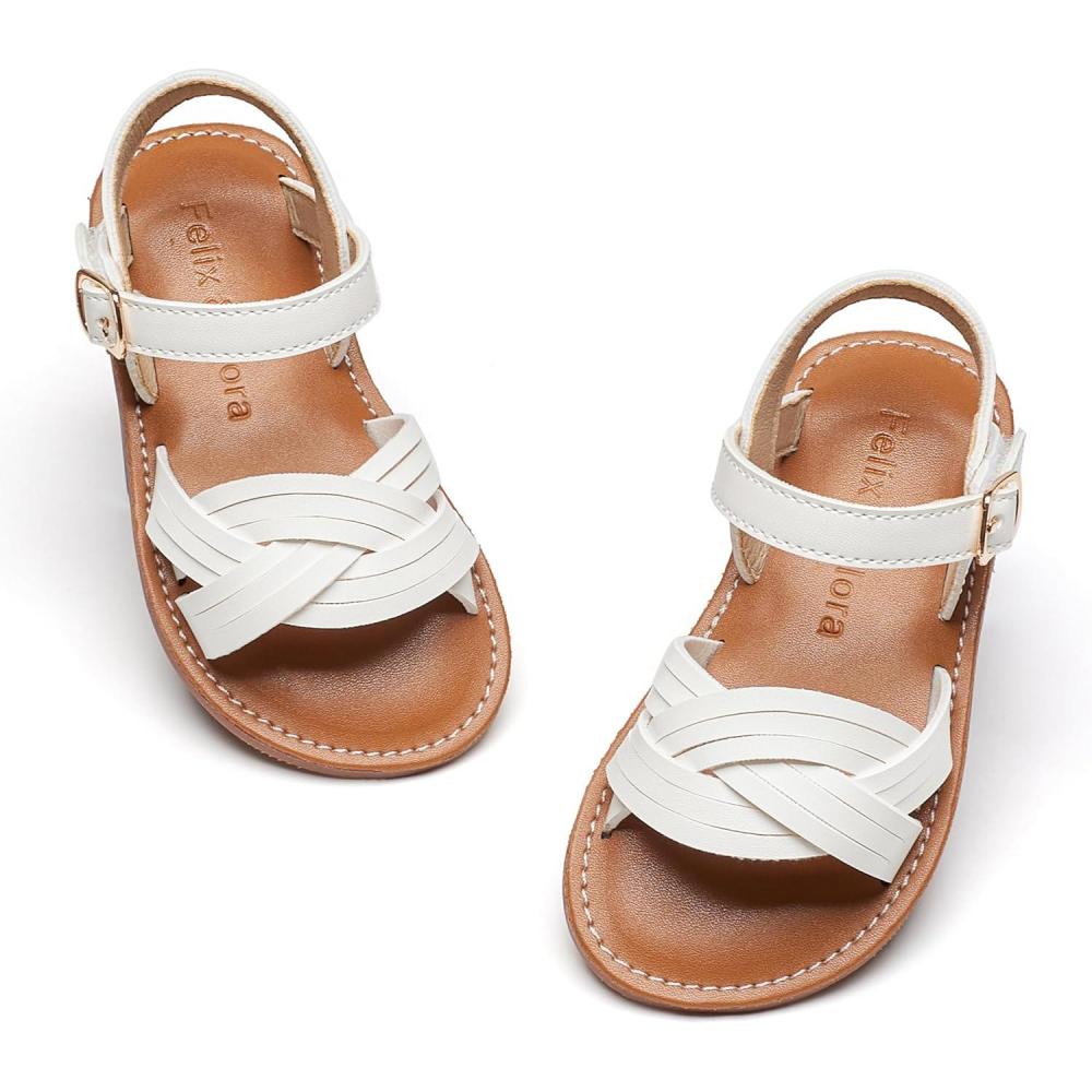 imageFelix ampamp Flora Toddler Girl Sandals Flower Girl Dress Shoes Open Toe Little Kid Summer FlatsBc310white