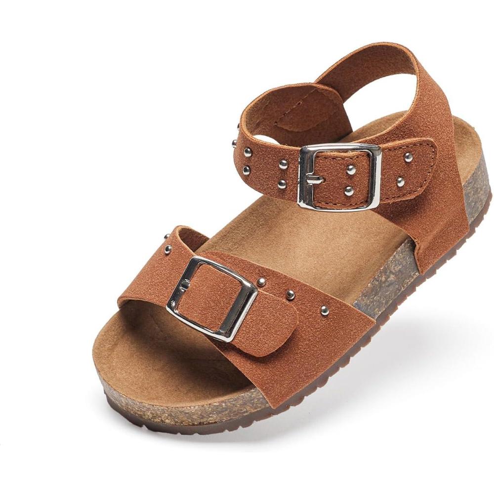 imageFelix ampamp Flora Toddler Girls Sandals Flower Girl Cork Footbed Open Toe Comfort Princess Summer Flat ShoesBc329brown