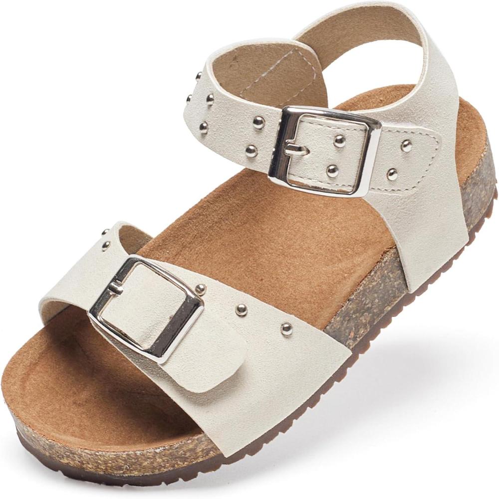 imageFelix ampamp Flora Toddler Girls Sandals Flower Girl Cork Footbed Open Toe Comfort Princess Summer Flat ShoesBc329white