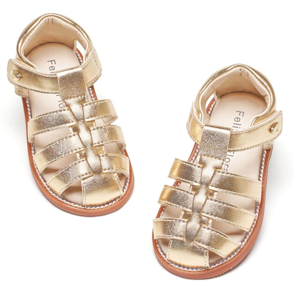 imageFelix ampamp Flora Toddler Girls Sandals Flower Girl Shoes Soft Rubber Princess Summer Flat ShoesBc319gold