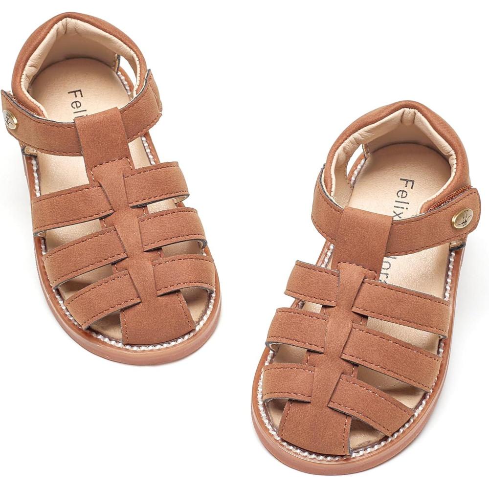 imageFelix ampamp Flora Toddler Girls Sandals Flower Girl Shoes Soft Rubber Princess Summer Flat ShoesBc319retro Brown