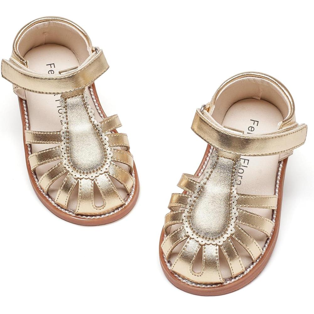 imageFelix ampamp Flora Toddler Girls Sandals Flower Girl Shoes Soft Rubber Princess Summer Flat ShoesBc322gold