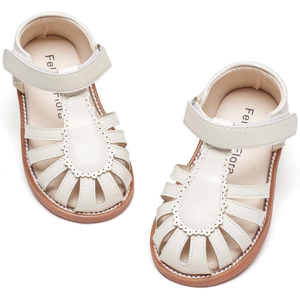 imageFelix ampamp Flora Toddler Girls Sandals Flower Girl Shoes Soft Rubber Princess Summer Flat ShoesBc322ivory