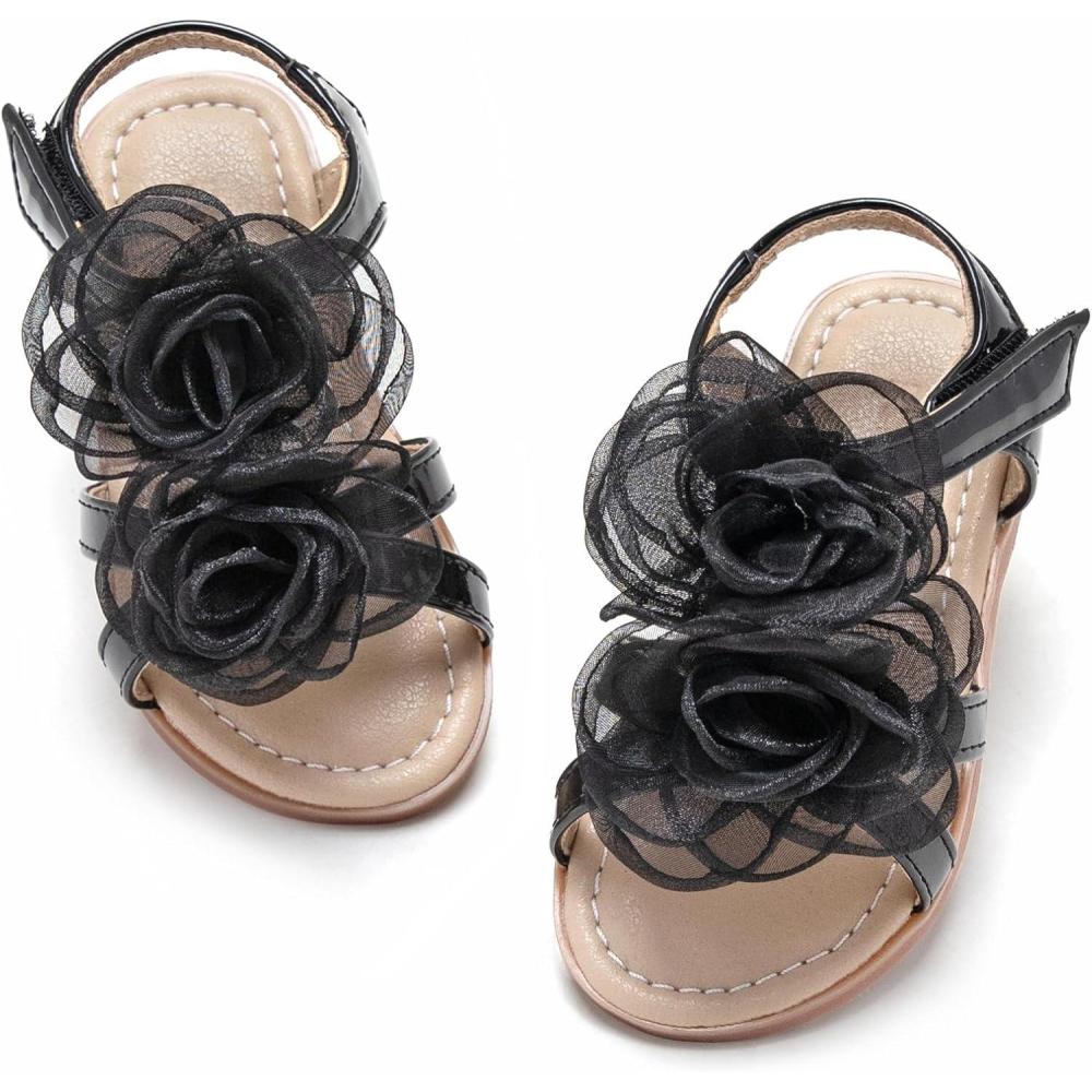imageFelix ampamp Flora Toddler Girls Sandals Soft Rubber Flats Summer Baby Flower Girl ShoesBc254black