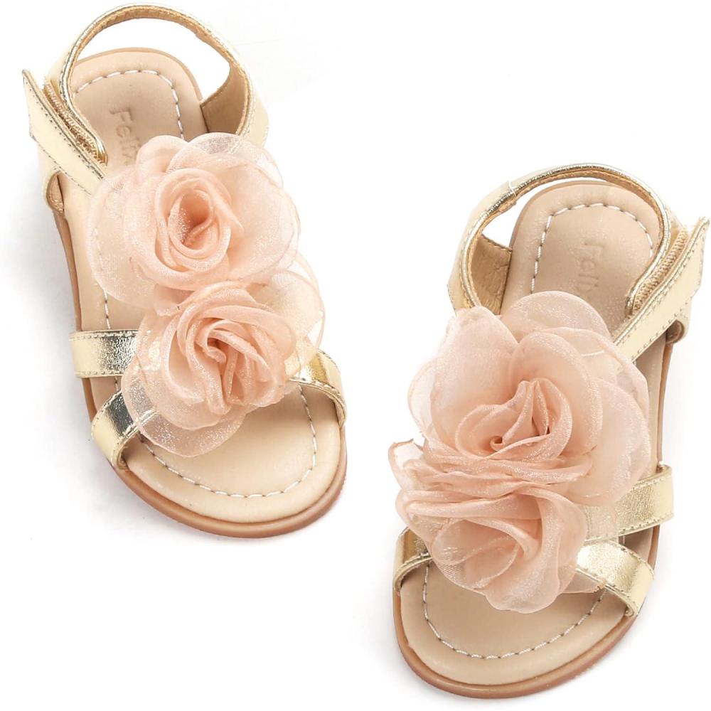 imageFelix ampamp Flora Toddler Girls Sandals Soft Rubber Flats Summer Baby Flower Girl ShoesBc254champagne