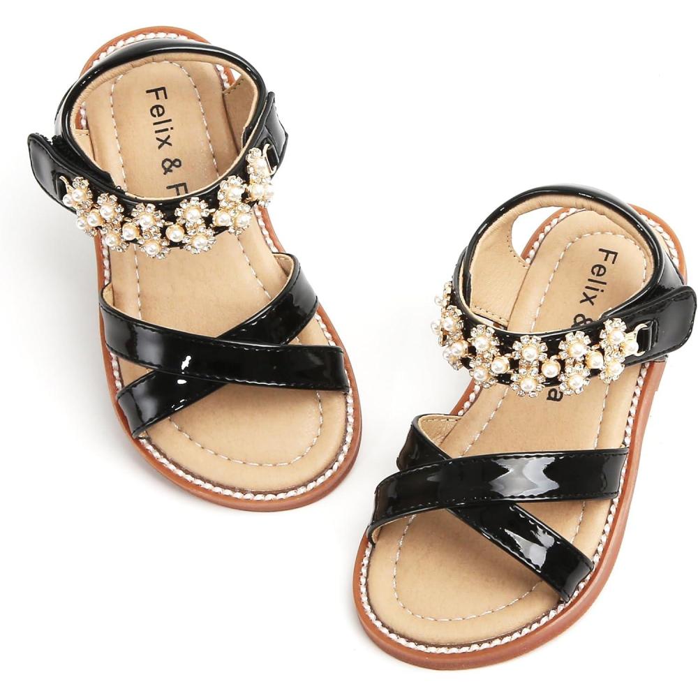 imageFelix ampamp Flora Toddler Girls Sandals Soft Rubber Flats Summer Baby Flower Girl ShoesBc284black