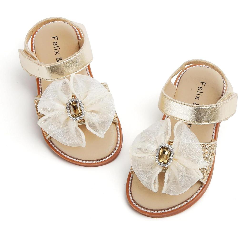 imageFelix ampamp Flora Toddler Girls Sandals Soft Rubber Flats Summer Baby Flower Girl ShoesBc298glitter Gold